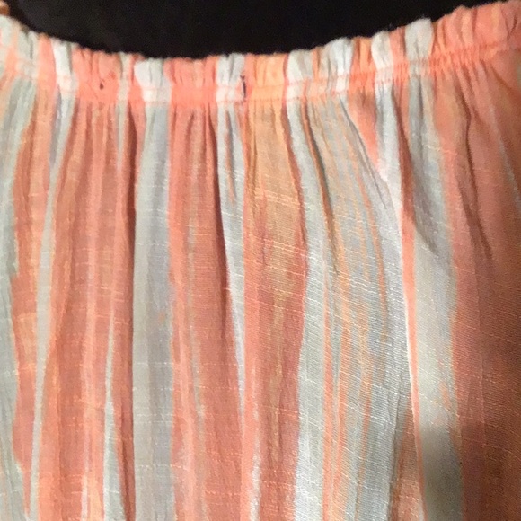 Robert Louis peasant blouse coral white vertical stripes elastic neckline L - Picture 5 of 6